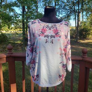 Oasis Women's Multicolor Long Sleeve Crew Neck Floral Printed Blouse Size Medium